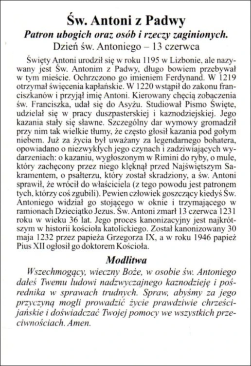 Pocztówka Święty Antoni. Biografia, modlitwa - 13603