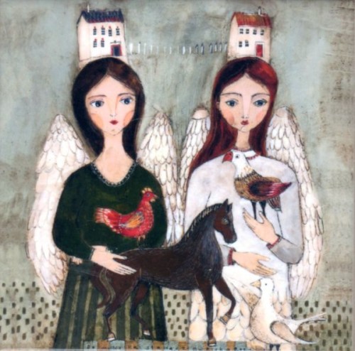 Obrazek - KAFELEK Dwa anioły 11x11cm (ceramiczny) - 13384