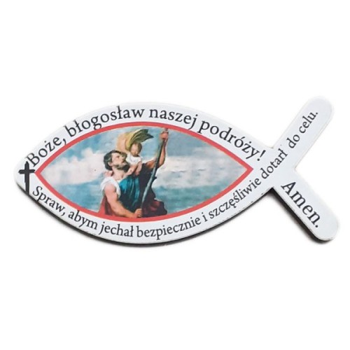 Plakietka drewniana RYBKA BIAŁA "Boże błogosław..." 8x3,5cm - 12893