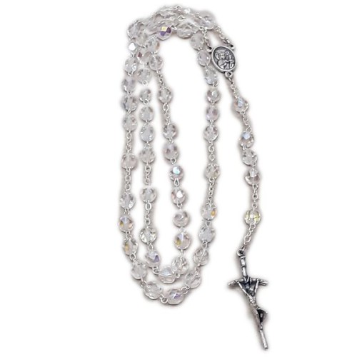 Różaniec na drucie kryształ PRZEŹROCZYSTY metalizowany *6 ł.JPII/Matka Boża Częstochowska - 12549