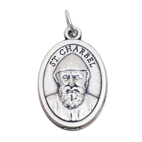 Medalik metalowy Św. Charbel/RÓŻA (2x1,5cm) - 12522