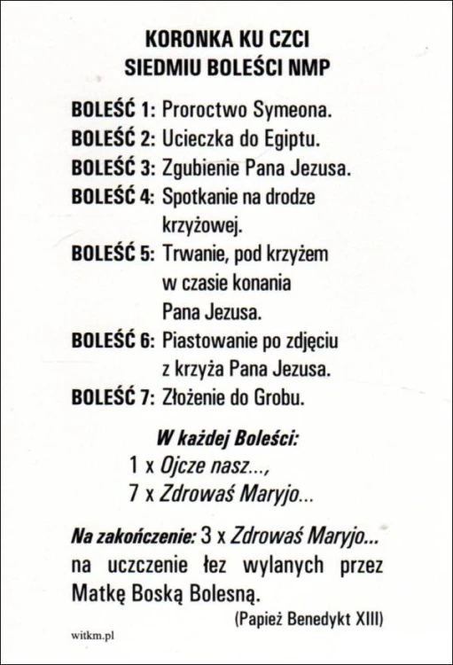 Pocztówka Matka Boża Bolesna. Koronka ku czci siedmiu boleści NMP - 12042