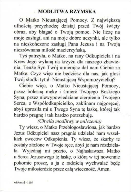 Pocztówka Matka Boża Nieustającej Pomocy. Modlitwa rzymska - 11999