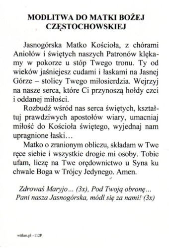 Pocztówka Matka Boża Częstochowska. Modlitwa do Matki Bożej Częstochowskiej - 11997