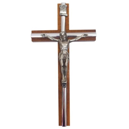 Krzyż wiszący drewniany h21cm MAHOŃ z wkładką - 11533
