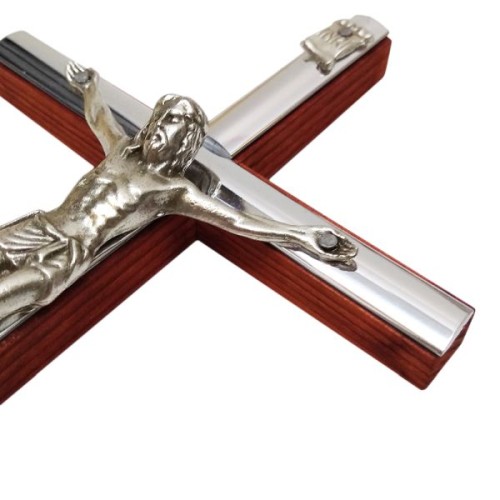 Krzyż wiszący drewniany h16cm wiśnia wąski z wkładką - 11449