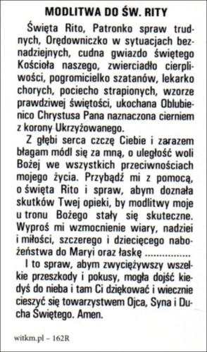 Obrazek św. Rita. Modlitwa: św. Rito, Patronko spraw trudnych... - ! - 09892