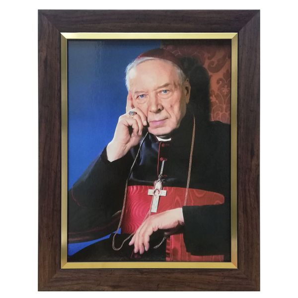 Obraz 30x40cm Kardynał Wyszyński rama drewniana ciemna ze złotą wstawką - 09649