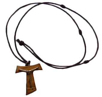 Krzyżyk wiszący Tau drewno oliwne na sznureczku 4cm - 36447