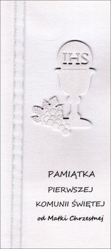 Karnet I Komunia Św. OD MATKI CHRZESTNEJ (BIAŁY KIELICH) ręcznie robiony - 12942