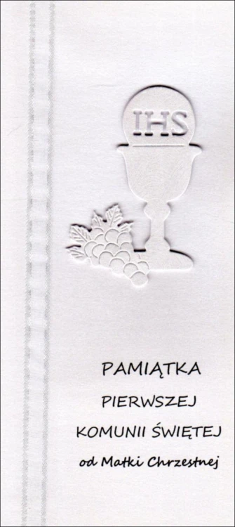 Karnet I Komunia Św. OD MATKI CHRZESTNEJ (BIAŁY KIELICH) ręcznie robiony - 12942
