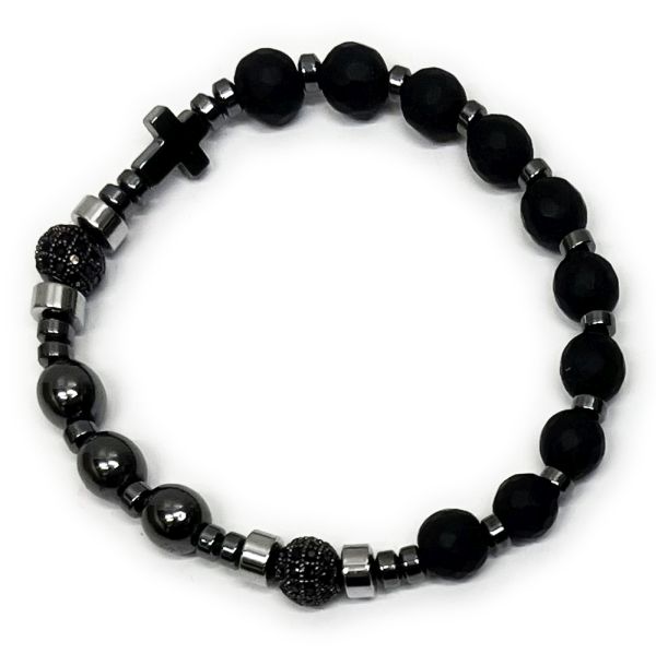 Bransoletka dziesiątka różańca ONYX + HEMATYT *6mm na gumce w pudełku ozdobnym - 67581              