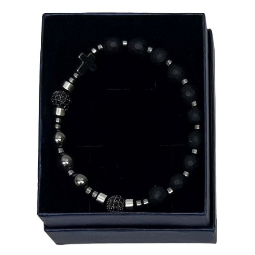 Bransoletka dziesiątka różańca ONYX + HEMATYT *6mm na gumce w pudełku ozdobnym - 67581              