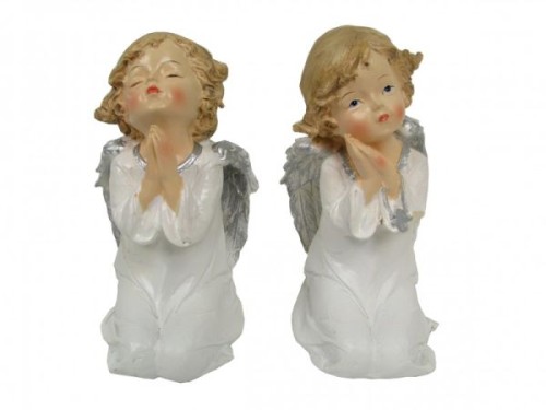 Figura Anioł klęczący 16cm biało-srebrny (różne wzory 2) - 50316
