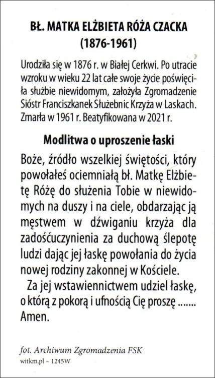 Obrazek Bł. Matka Elżbieta Róża Czacka. Biografia modlitwa - 09422