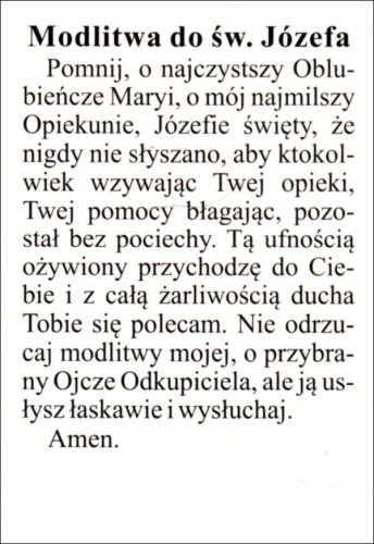 Obrazek św. Józef. Modlitwa do św Józefa - 03322