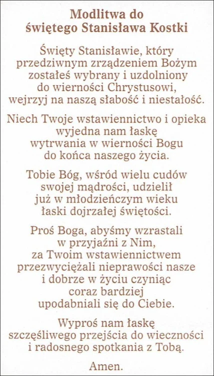 Obrazek z brokatem św. Stanisław Kostka. Modlitwa do św. Stanisława Kostki - 08672