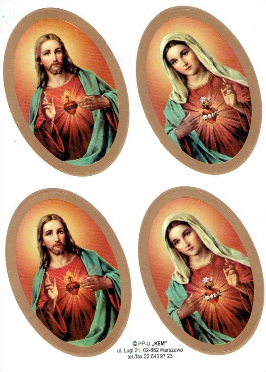 Naklejki Serce Matki Bożej i Pana Jezusa (4 naklejki) - 63425