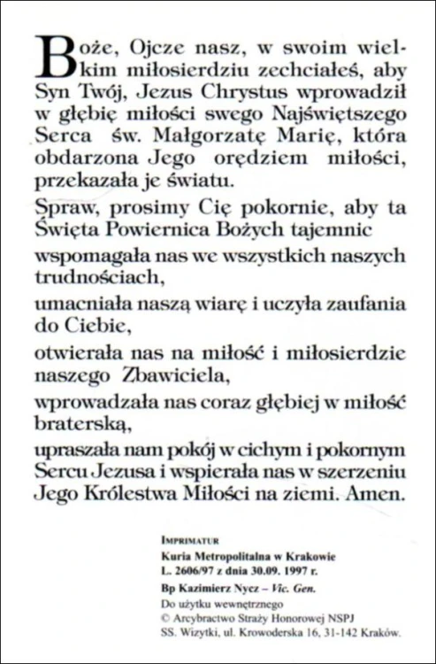Obrazek św. Małgorzata Maria Alacoque MODLITWA: Boże, Ojcze nasz, w swoim wielkim ... - 41928