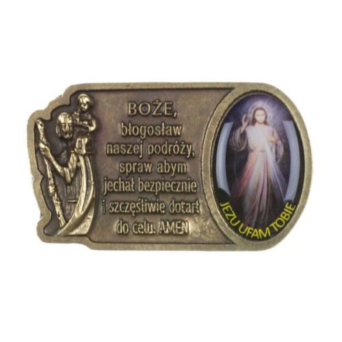 Modlitwa kierowcy metalowa mosiądz Jezu Ufam Tobie (prostokąt) - 08713