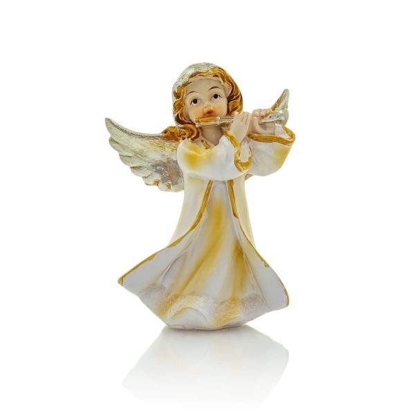 Figura Anioł stojący 12cm biało-złoty z instrumentem Różne rodzaje - 64104