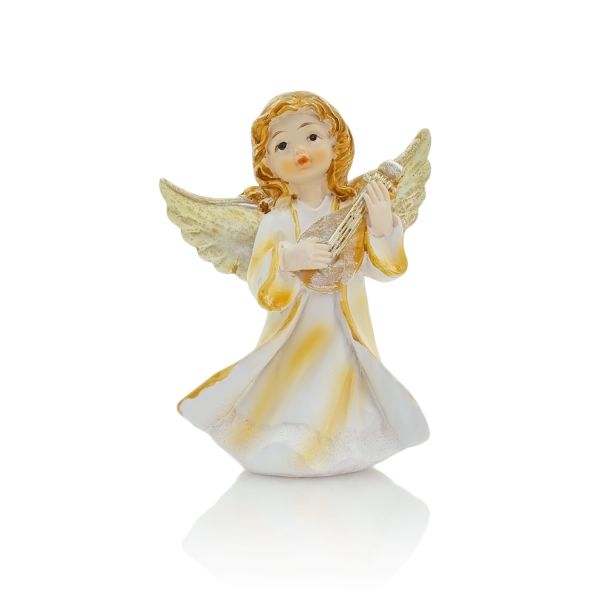 Figura Anioł stojący 12cm biało-złoty z instrumentem Różne rodzaje - 64104