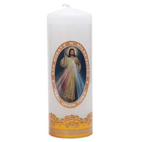 Świeca walec biały JEZU UFAM TOBIE 15x5cm - 10136 5907771419060
