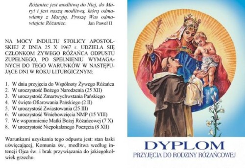 Dyplom przyjęcia do rodziny różańcowej - 07873