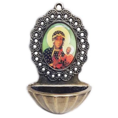 Kropielnica metalowa - Matka Boża Częstochowska - malutka mosiądz (9cm) - 67357
