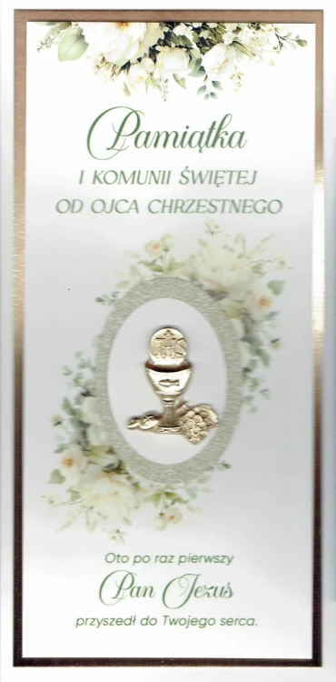 Karnet I Komunia Św. OD OJCA CHRZESTNEGO (BROKAT) różne wzory - 60676
