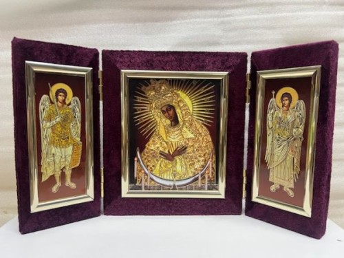 Ikona TRYPTYK średnia MB Ostrobramska i aniołowie 28,5x17cm - 69276