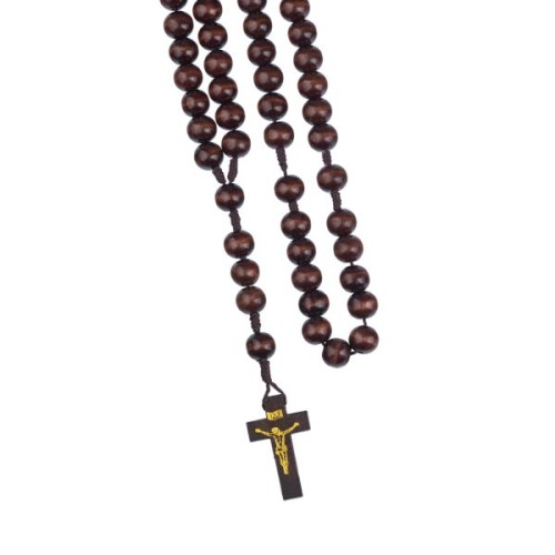 Różaniec drewniany na sznurku kulka BRĄZOWA ciemna B.DUŻA (12mm) - 68861 5905805903493
