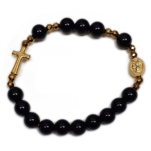 Bransoletka dziesiątka kamień naturalny - ONYX łączniki złote - 68797