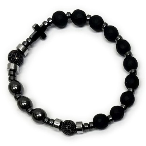 Bransoletka dziesiątka różańca ONYX + HEMATYT *6mm na gumce w pudełku ozdobnym - 67581              