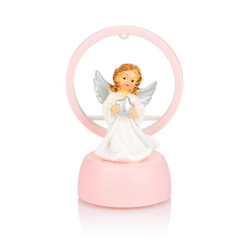 Figura Anioł świecący RÓŻOWY 13 cm  KOŁO (brak baterii) - ! - 66065