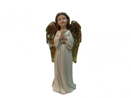 Figura Anioł stojący 27cm kremowy ze złotymi skrzydełkami - 64974 5906340553396