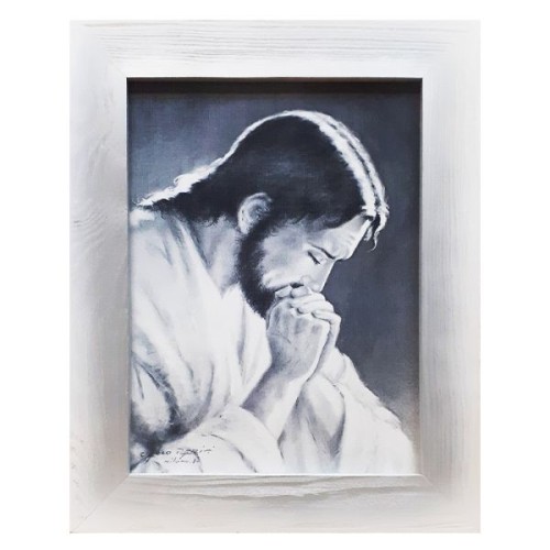 Obraz 51x41cm Pan Jezus modlący SZARY rama biała - 64955
