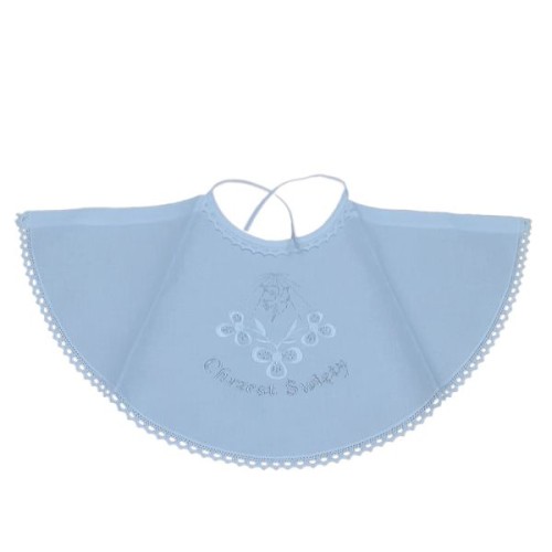 Szatka Chrzest BAWEŁNIANA śliniak SREBRNY GOŁĄBEK (białe kwiatki) - 64153