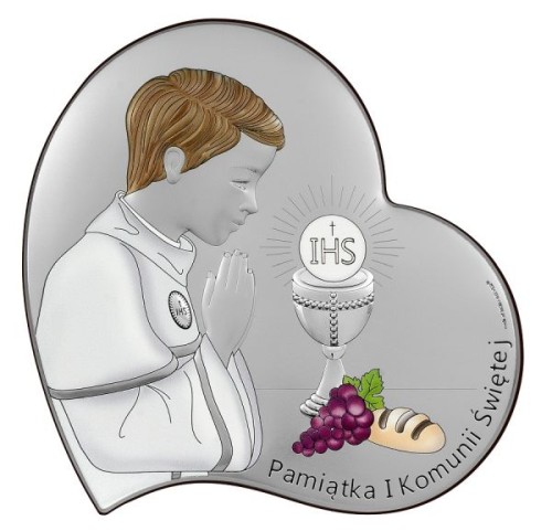 Obraz srebrny I Komunia Św. 7x7cm Chłopiec w sercu (kolor) - 64075
