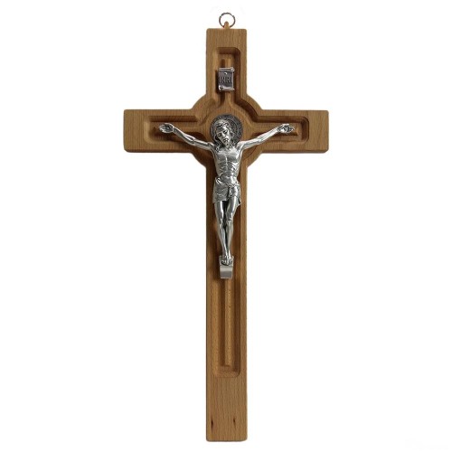 Krzyż wiszący drewniany h47cm Św. Benedykt jasny "rzeźbiony" - 62615