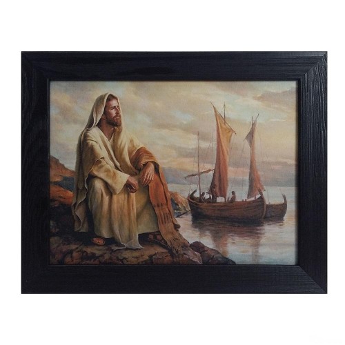 Obraz 30x40cm Pan Jezus siedzący nad jeziorem rama drewniana 5P NA PŁÓTNIE - 62477