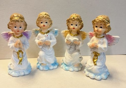 Figura Anioł stojący 7,5cm modlący się, z książeczką, z gołębiem (różne wzory 4) - 62177 5906340556588