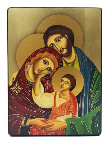 Ikona średnia 17x23cm Św.Rodzina (ręka Jezusa na twarzy Maryi) obraz na desce - 61182