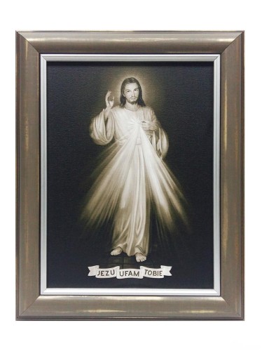 Obraz 28x39cm Jezu Ufam Tobie - PŁÓTNO rama srebrna z listwą                   (020) - 58118