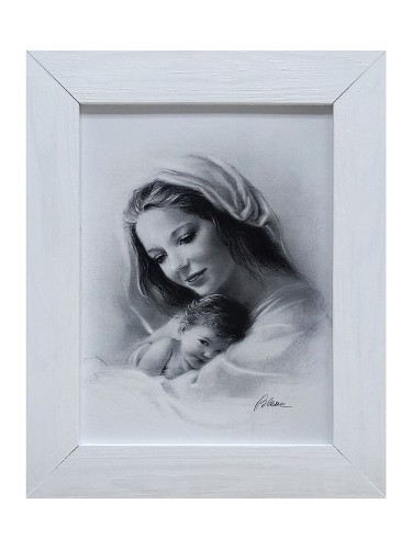 Obraz 51x41cm Matka Boża z Dzieciątkiem SZARA rama biała - 56417