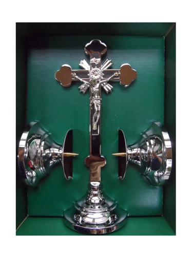 Zestaw kolędowy tradycyjny h20cm DUŻY chrom (lichtarz z bolcem) - 54655