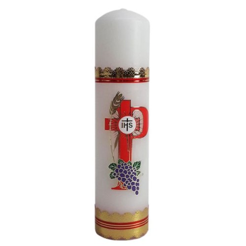 Świeca liturgiczna biała 24x6cm IHS (CZERWONA kalkomania) - 48791 5907771419275