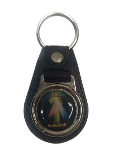 Brelok metalowy - Jezu Ufam Tobie na skórze okrągły - 40257
