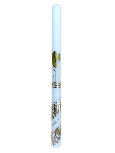 Świeca chrzest - GOŁĄB ZŁOTY, KWIATKI BIAŁE (kalkomania ZŁOTA) - 35525