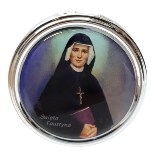 Pudełko metalowe - Św. Faustyna okrągłe (śr.5,5cm wys.2,5cm) - 18076